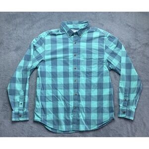 Old Navy Teal/Blue/Green Plaid Button Down Shirt Mens Regular Sz L